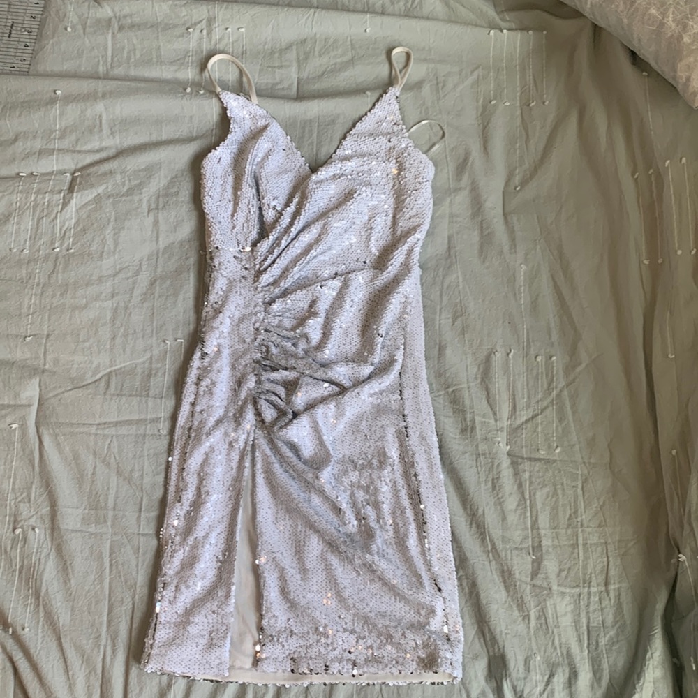 White and Silver Sequin Mini Dress - New with Tags!